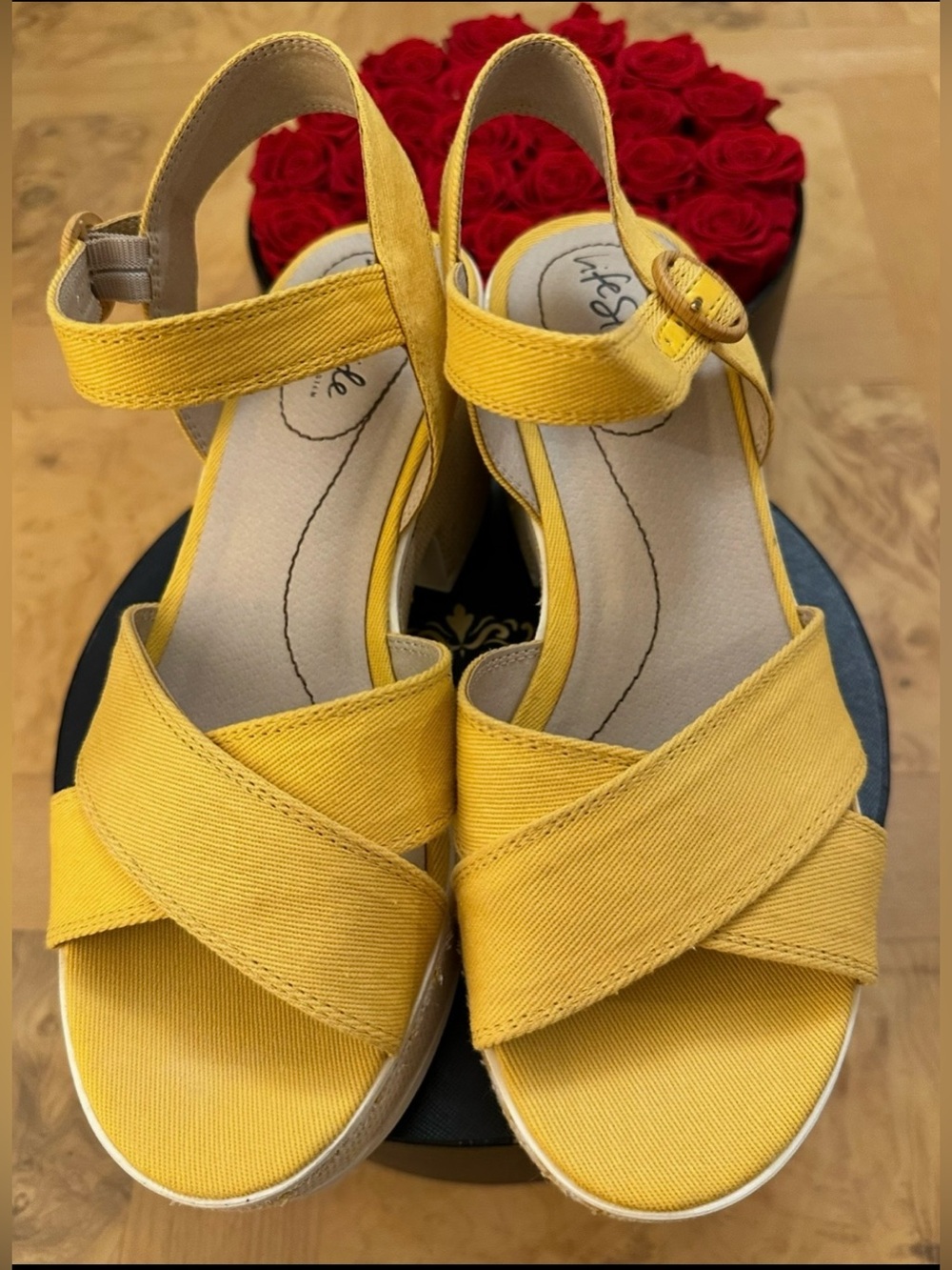 LifeStride Yellow Platform Woven Sandals